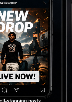 A 'New Drop — Live Now' social post on a phone